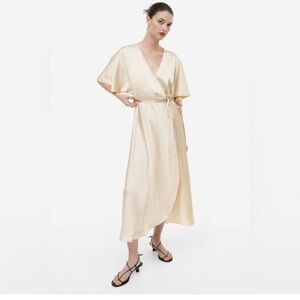 H&M Elegant satin Cream Wrap Dress